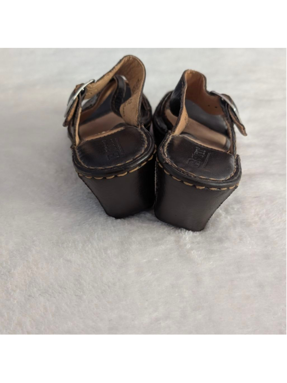 Born Espresso Brown Leather Wedge Sandals Size 6 - Picture 5 of 9